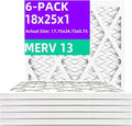 18x25x1 MERV 13 (6-Pack) Pleated Air Filter (Actual Size: 17.75x24.75x0.75") MPR 1900 & FPR 10, Furnace Air Filters,18x25x1 air filter