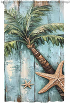 Sheer Curtains 108 Inches Long, Coastal Blue Green Tree Semi Sheer Curtains Light Filtering Window Treatment, Beach Tropical Vintage Wood Grain Privacy Voile Drapes for Living Room Bedroom 52x108 Inch