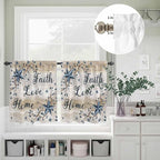 Kitchen Curtains Tiers and Valance Set of 3, Vintage Country Light Filtering Window Curtain Set, Blue Rustic Texas Star Vines Wooden Grain Rod Pocket Curtain Drapes for Living Room, 36 Inches Tiers