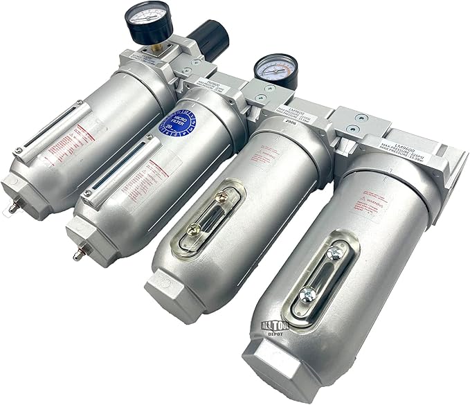 4 STAGE SUPER DUTY INDUSTRIAL GRADE ULTRA CLEAN FILTER REGULATOR COALESCING DESICCANT DRYER SYSTEM FOR COMPRESSED AIR LINES METAL BOWLS GREAT FOR PAINT SPRAY AND PLASMA CUTTER (1"NPT MANUAL DRAIN)