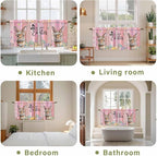 Easter Tier Curtains, Spring Rabbit Eggs Flowers Flags Leaves Wood Grain Light Filtering Kitchen Curtains, 2Pcs Rod Pocket Half Window Treatments Panels for Sink Cafe Cabinet Camper 27.5x36 Inches
