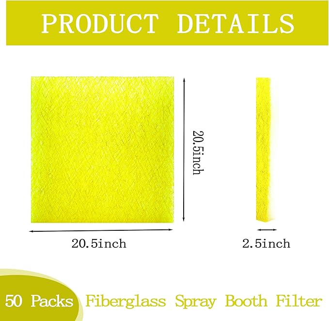 AUC Paint Booth Exhaust Filters,20" x 20" (200 pieces),22 Gram Fiberglass Paint Arrestors Pad,Captures Overspray Paint Particles in Paint booth(Actual Dimensions: 20.5" x 20.5")