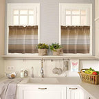 Vintage Brown Gradient Wood Grain Window Valance Curtains, Farmhouse Wood Barn Light Filtering Kitchen Valance with 3-inch Rod Pocket for Living Room Bathroom Bedroom,2 Panel,27.5x36In