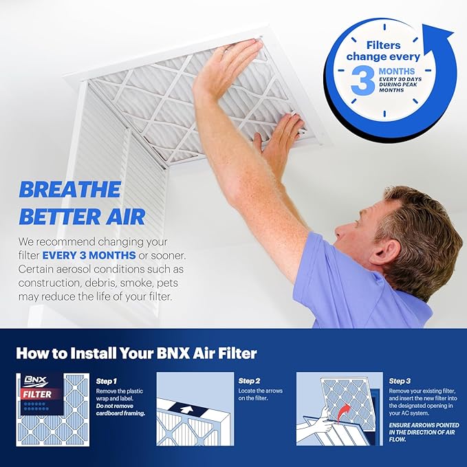 BNX TruFilter 10x24x1 Air Filter MERV 13 (4-Pack) - MADE IN USA - Electrostatic Pleated Air Conditioner HVAC AC Furnace Filters for Allergies, Pollen, Mold, Bacteria, Smoke, Allergen, MPR 1900 FPR 10