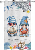 Ocean Gnome Outdoor Curtains for Patio Summer Marine Plumeria Shell Wooden Waterproof Outside Curtains with Grommet Top Weatherproof Curtain for Cabana Pergola Gazebo, 1 Panel, 54" W x 84" L