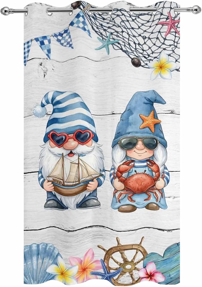 Ocean Gnome Outdoor Curtains for Patio Summer Marine Plumeria Shell Wooden Waterproof Outside Curtains with Grommet Top Weatherproof Curtain for Cabana Pergola Gazebo, 1 Panel, 54" W x 95" L