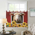 Sheep Sunflower Bedroom Curtains 63 Inch Length, Window Curtains Tab Top, Country Red Farm Barn Spring Flowers Light Filtering Window Treatments Drapes 42"x63" 2 Panel