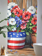 Sheer Curtains 108 Inches Long, Red Blue Flower Semi Sheer Curtains Light Filtering Window Treatment, Retro Independence Day Flag Wood Grain Privacy Voile Drapes for Living Room Bedroom 52x108 Inch