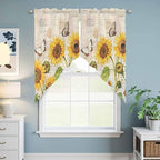 Yellow Sunflowers Swag Valances for Windows, Country Farm Butterfly Flower Light Beige Rod Pocket Kitchen Curtains Valance, Kitchen Window Curtains Swag for Cafe Living Room, 2 Panels, 36x63 inch