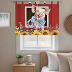 Pig Sunflowers Kitchen Curtains 45 Inch Length, Short Cafe Window Curtains Tab Top, Eucalyptus Leaves Floral Bees Red Barn Light Filtering Window Treatments Tier Drapes 27.5"x45" 2 Panel