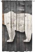 Sheer Curtains 96 Inches Long, Vintage White Brown Bear Semi Sheer Curtains Light Filtering Window Treatment, Retro Country Rustic Wood Grain Privacy Voile Drapes for Living Room Bedroom 52x96 Inch
