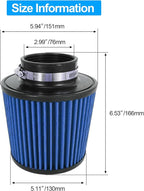 Cold Air Intake Filter High Performance Washable Filter Clamp-On Replacement Air Filter Flange Diameter 3inch/76mm Blue