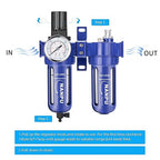 NANPU 1/2" NPT Compressed Air Filter Regulator Lubricator (FRL), Zinc Alloy, 5 Micron Brass Element, 0-150 psi Gauge, Quick Release Bowl, Manual Drain, Metal Bracket