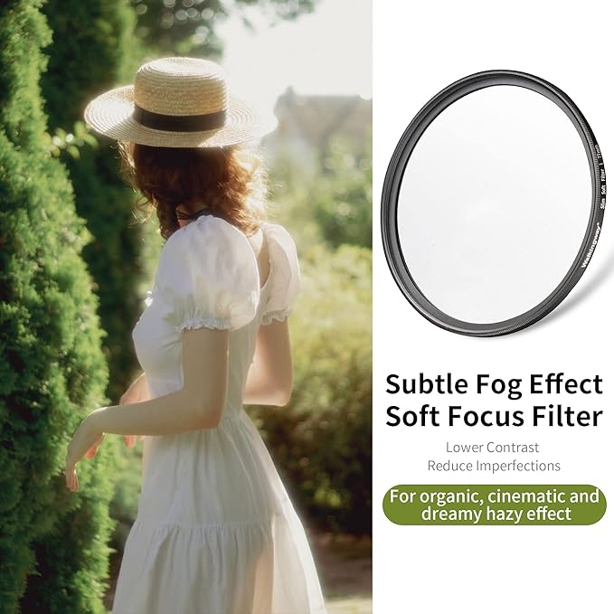 Walking Way 55MM White Mist Diffusion Filter - Subtler Soft Focus Circular Lens Filter - Dreamy Fog Effect Softening Camera Diffuser for Digital DSLR Camera (Light-Soft 1, 55MM)