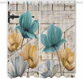 Watercolor Flowers Living Room Curtains 84 Inch Length, Window Curtains Tab Top, Vintage Tulips Floral Barn Doors Wood Grain Light Filtering Window Treatments Drapes 52"x84" 2 Panel