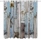 Blue Grey Wooden Living Room Curtains 84 Inch Length, Window Curtains Tab Top, Farmhouse Barn Sunflowers Retro Light Filtering Window Treatments Drapes 52"x84" 2 Panel