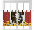 Cows Sunflowers Kitchen Curtains 24 Inch Length, Small Window Curtains Tab Top, Rustic Farms Barns Flowers Bees Animals Light Filtering Short Window Treatments Tier Drapes 27.5"x24" 2 Panel