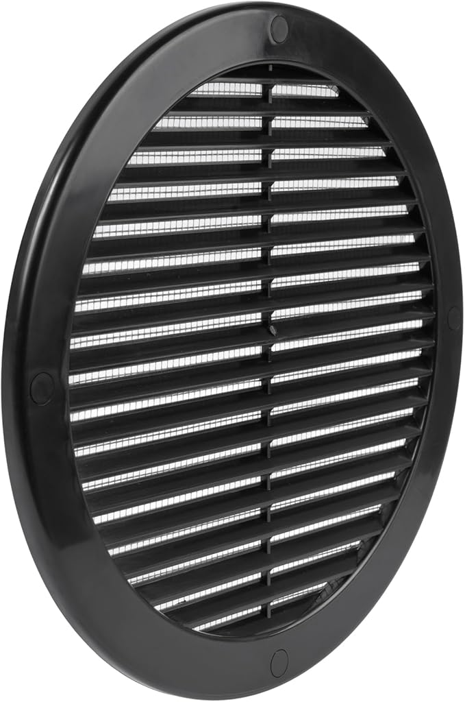Vent Systems 8" Inch (Opening Dimensions) - Pack of 5 - Black Soffit Vent Cover - Plastic Round Air Vent Grille - Built-in Mesh Screen - HVAC Register Louver for Bathroom, Home, Kitchen
