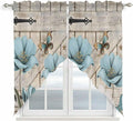 Teal Blue Tulips Swag Valances for Windows, Spring Floral Barn Doors Vintage Wood Beige Rod Pocket Kitchen Curtains Valance, Small Window Curtains Swag for Cafe Living Room, 2 Panels, 36x36 inch