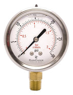 2-1/2" Oil Filled Pressure Gauge - Stainless Steel Case, Brass, 1/4" NPT, Lower Mount Connection, 0-30PSI