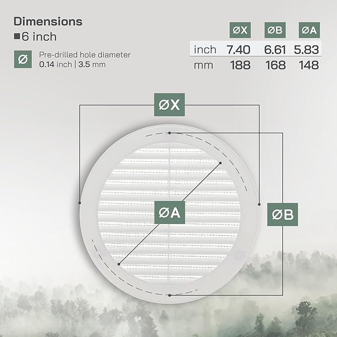 Vent Systems 6" Inch (Opening Dimensions) White Soffit Vent Cover - Plastic Round Air Vent Grille - Built-in Mesh Screen - HVAC Register Louver for Bathroom, Home, Kitchen