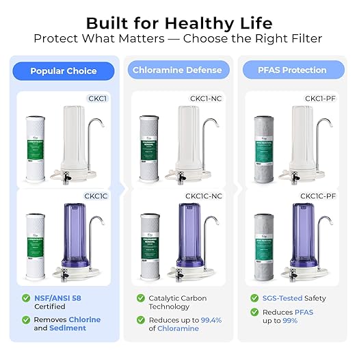 iSpring CKC1 Countertop Drinking Water Filtration System with Carbon Filter 2.5" x 10", White