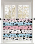 Sheer Curtains 54 Inch Length, Pink Blue Paw Print Semi Sheer Curtains Light Filtering Window Treatment, Vintage Farmhouse Wooden Grain Privacy Voile Drapes for Living Room Bedroom 52x54 Inch