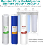 SimPure Whole House Water Filter Cartridges 5 Micron 20" x 4.5" PP+GAC+CTO 3-Stage Sediment and Carbon Filter Set, for DB20P-3, DGD-5005-20, GAC-20BB, FC25B, 1 Set