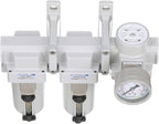 PneumaticPlus SAU430-N04DG-MEP Three Stage Air Drying System Particulate Air Filter, Coalescing Filter, Air Pressure Regulator Combo 1/2" NPT - Metal Bowl, Auto Drain, Bracket, Gauge