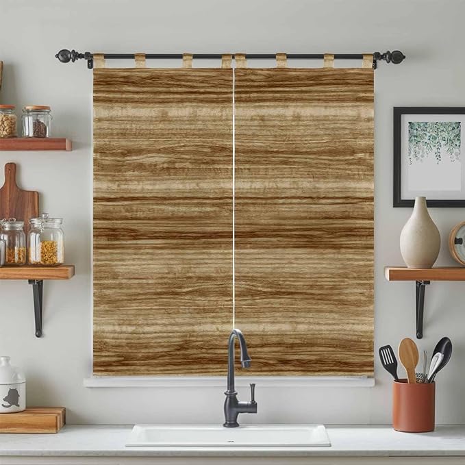 Vintage Western Bathroom Curtains 63 Inch Length, Window Curtains Tab Top, Rustic Farmhouse Wooden Grain Barn Door Light Filtering Window Treatments Drapes 52"x63" 2 Panel