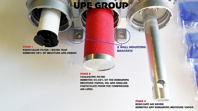 HEAVY DUTY INDUSTRIAL 3 STAGE COMPRESSED AIR CLEANER MOISTURE TRAP, COALESCING FILTER, DESICCANT DRYER (1" MANUAL DRAIN)