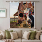 Farm Cows Living Room Curtains 84 Inch Length, Window Curtains Tab Top, Farmhouse Barn Funny Animals Butterfly Light Filtering Window Treatments Drapes 42"x84" 2 Panel