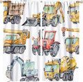 Kids Excavator Curtains, Retro Truck Tractor Machinery Construction Vehicle Crane Digger Mixer Rod Pocket Decorative Windows Curtain for Teens Girls Boys Room 63x63in (30% Blackout)