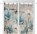 Teal Blue Tulips Bedroom Curtains 72 Inch Length, Window Curtains Tab Top, Spring Floral Barn Doors Vintage Wood Beige Light Filtering Window Treatments Drapes 52"x72" 2 Panel