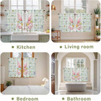 Easter Kitchen Curtains 54 Inch Long 2 Panel Set, Rod Pocket Window Curtains Panels, Spring Bunny Ears Feet Flowers Green Plaid Light Filtering Privacy Draperies for Bedroom Laundry 42"W x 54"L