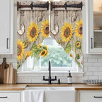 Farmhouse Sunflowers Swag Valances for Windows, Rustic Barn Doors Flowers Butterfly Wooden Rod Pocket Kitchen Curtains Valance, Kitchen Window Curtains Swag for Cafe Living Room, 2 Panels, 36x63 inch