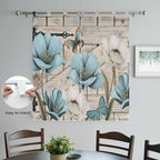 Teal Blue Tulips Living Room Curtains 84 Inch Length, Window Curtains Tab Top, Spring Floral Barn Doors Vintage Wood Beige Light Filtering Window Treatments Drapes 42"x84" 2 Panel