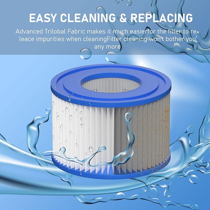 Type VI Hot Tub Filter Cartridge Compatible with Lay-Z-Spa, Coleman SaluSpa 90352E, 58323E, 58323 Swimming Pool Pump (8 Pack)