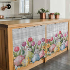 Easter Kitchen Tier Curtains 36 Inch Long 2 Panel Set,Rod Pocket Half Window Curtains Over Sink,Retro Spring Bunny Eggs Tulip Farm Wooden Grain Light Filtering Short Drapes Cafe 27.5"W x 36"L