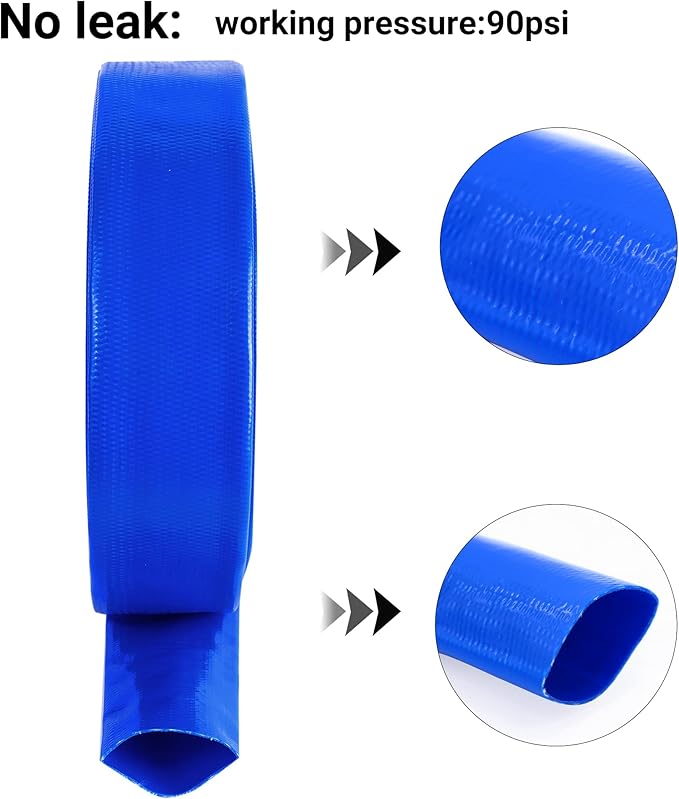 1" x 100 FT Pool Backwash Hose, Blue Heavy Duty Reinforced PVC Lay Flat Water Discharge Hose for Swimming Pool Filter Pump,with 2 Clamp