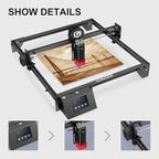 Longer Ray5 Laser Engraver, 10W Laser Cutter, 0.06 * 0.06 mm Precision Laser Engraver for Acrylic, Wood, and Metal with Emergency Stop, 3.5-inch Touch Screen for DIY