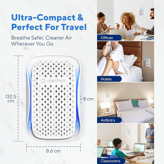 Clarifion - DSTx 2.0 Portable Air Purifier (3 Pack) - Plug In Air Ionizer HEPA Air Filter, Mini Personal Air Purifiers For, Bedroom and Pets Helps With Dust, Smoke, Airborne Dust and Odors