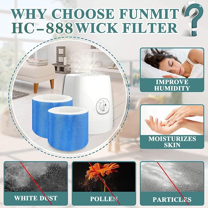 HC888 Humidifier Wicking Filter C Replacement for Honeywell HCM-890 HEV-320, Walgreens HC-888 HC-888N HCM-890 HEV-320 Series & Duracraft D88 DCM-200 DH-890 Cool Mist,8Pack Blue