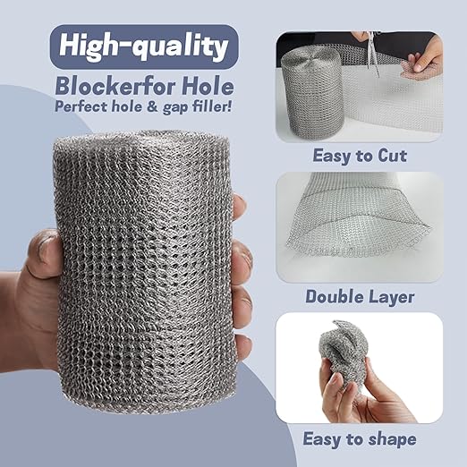 6" X 50 ft 304 Stainless Steel Mesh, Wire Mesh for Plants, Hole Fill Fabric Gap Blocker, Double Layer Metal Mesh Roll, Flexible Stretchy for Garden House and DIY (D-6" X 50 ft)