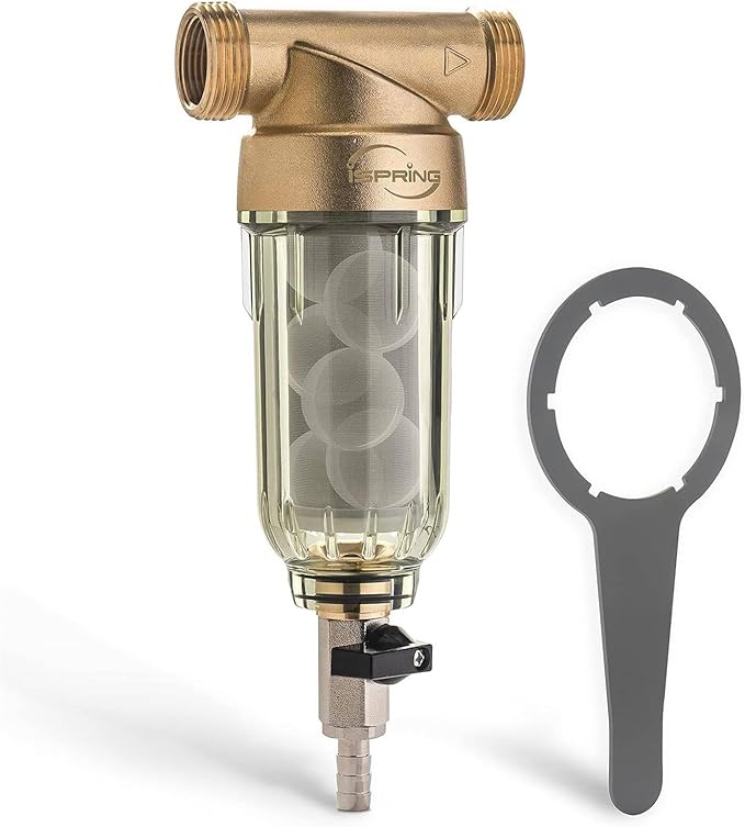 iSpring WSP-500SL Reusable Whole House Spin Down Sediment Water Filter, Siliphos Helps Prevent Scale and Corrosion, 1" MNPT + 3/4" FNPT, 500 Micron