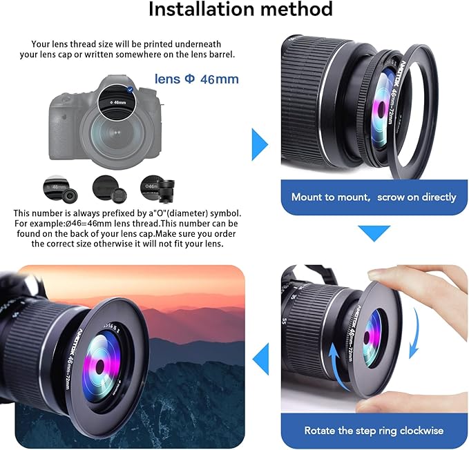 46mm Lens to 72mm Camera Lens Adapter,46mm to 72mm Filter Step-Up Adapter Ring,Compatible All 72mm Filter Accessory