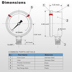 0 to 300 Psi Pressure Gauge, Glycerin Liquid Filled, 2.5 inch Dial, 1/4" NPT Lower Mount, Stainless Steel Case, for Regulator, Air Compressor, Water System, HVAC, Hydraulic, Pressure Test