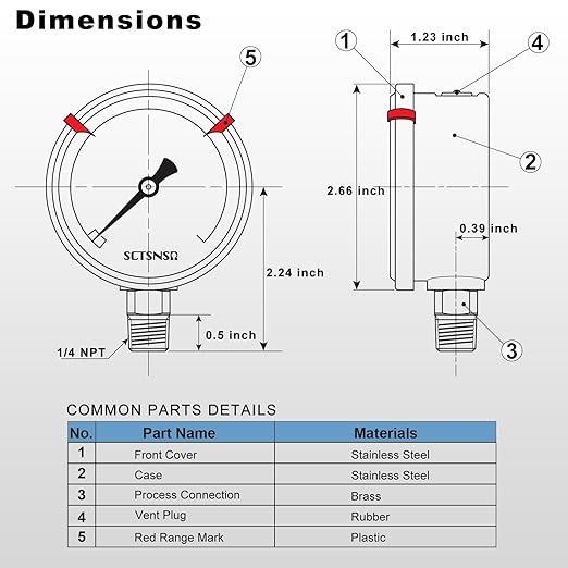 -30 inHg to 0 Vacuum Pressure Gauge, Glycerin Liquid Filled, 2.5 inch Dial, 1/4" NPT Lower Mount, Stainless Steel Case, for Air Conditioning Line, Tank, Air Pump, HVAC, Pipe, Pressure Test
