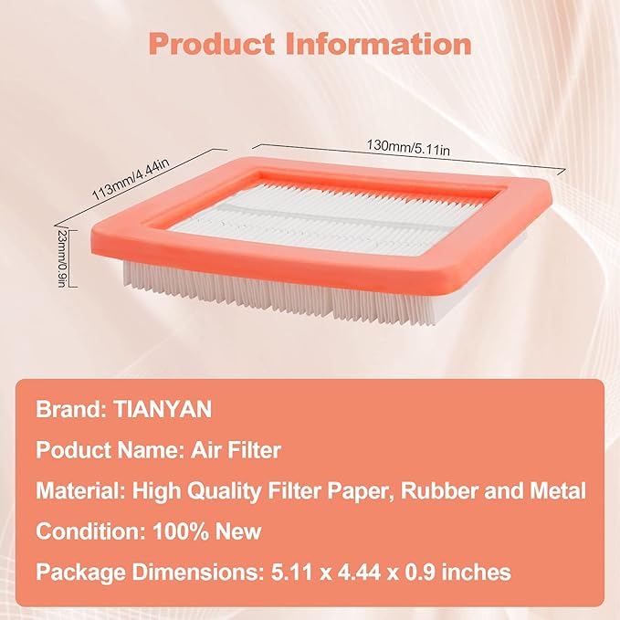 TIANYAN 17211-Z8B-901 Air Filter for Honda GCV160LAO GCV190LA GC190LA HRR216 HRB216 HRB217 HRC216 HRS216 HRT216 HRZ216 HRX217 EB2800I EG2800I Generator Lawn Mower Air (5 pcs)