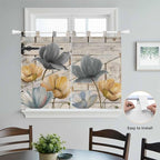Spring Tulips Flower Kitchen Curtains 45 Inch Length, Short Cafe Window Curtains Tab Top, Vintage Floral Barn Doors Rustic Beige Light Filtering Window Treatments Tier Drapes 27.5"x45" 2 Panel